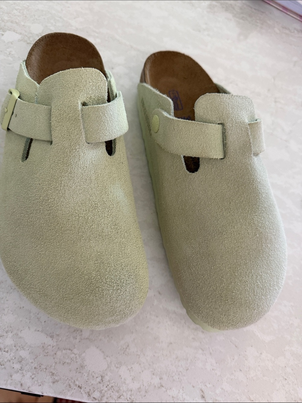 Birkenstock Suede Clog Mules in Light Sage